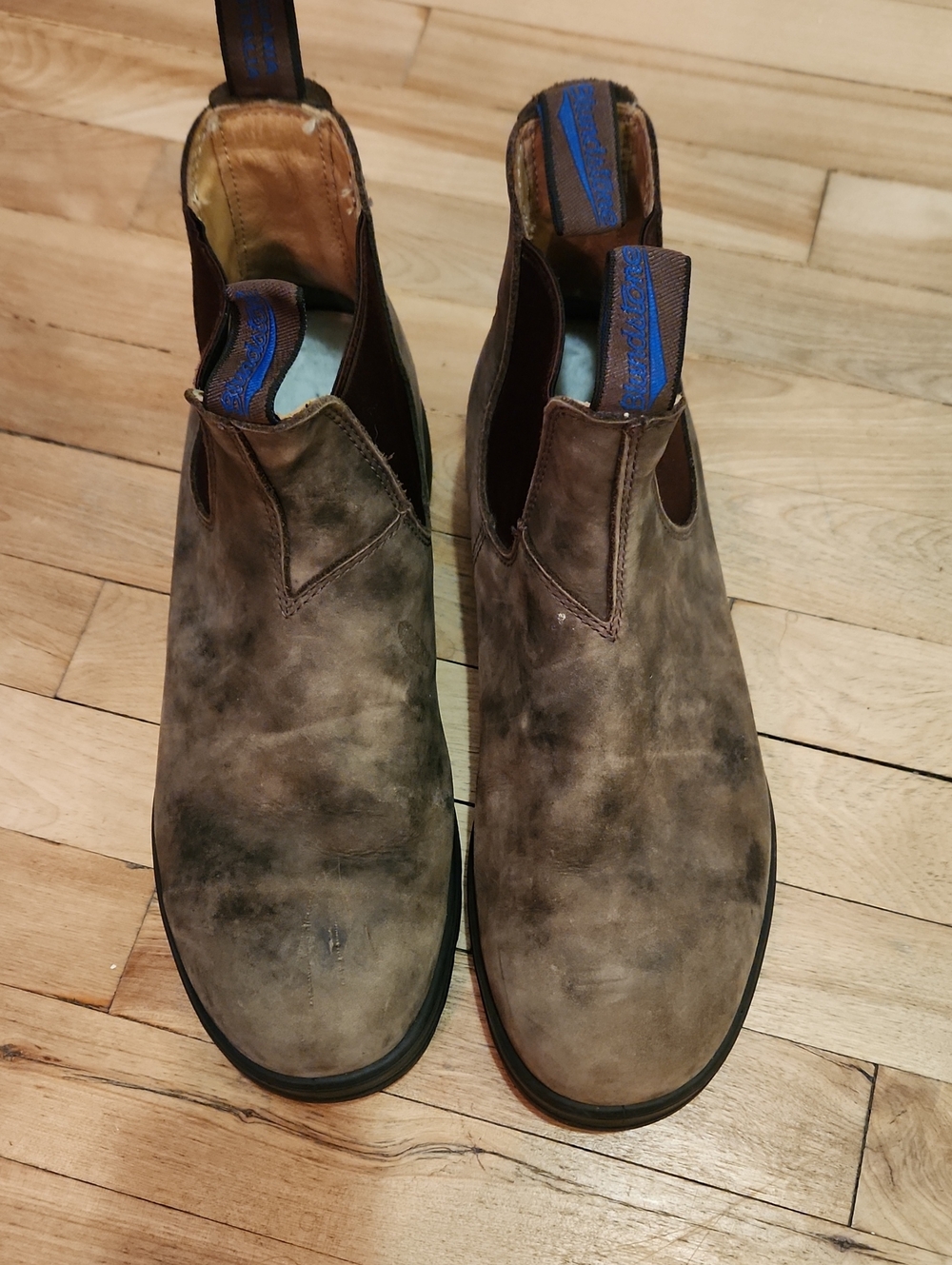 Blundstone Men's Distressed Brown Chukka Boots with Blue Pull Tabs